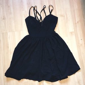XS Cute Strappy Black Skater Dress