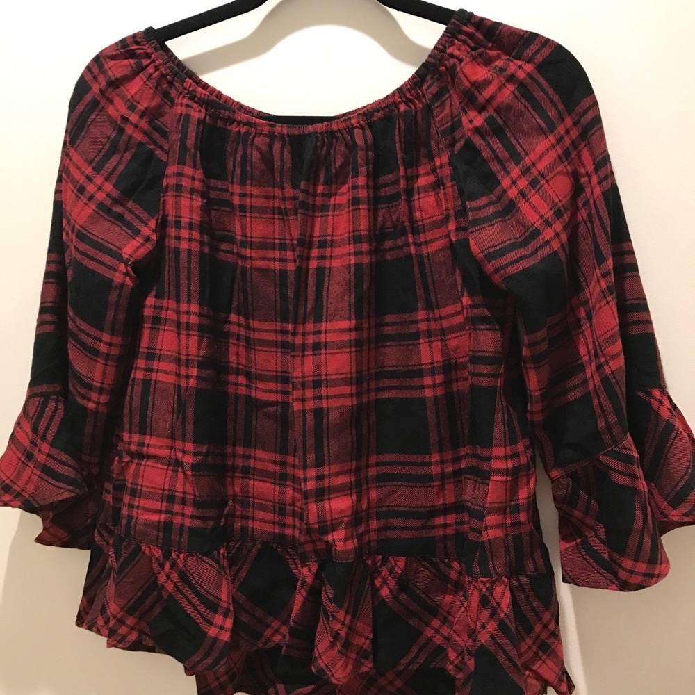 Sanctuary Julia off shoulder plaid top
