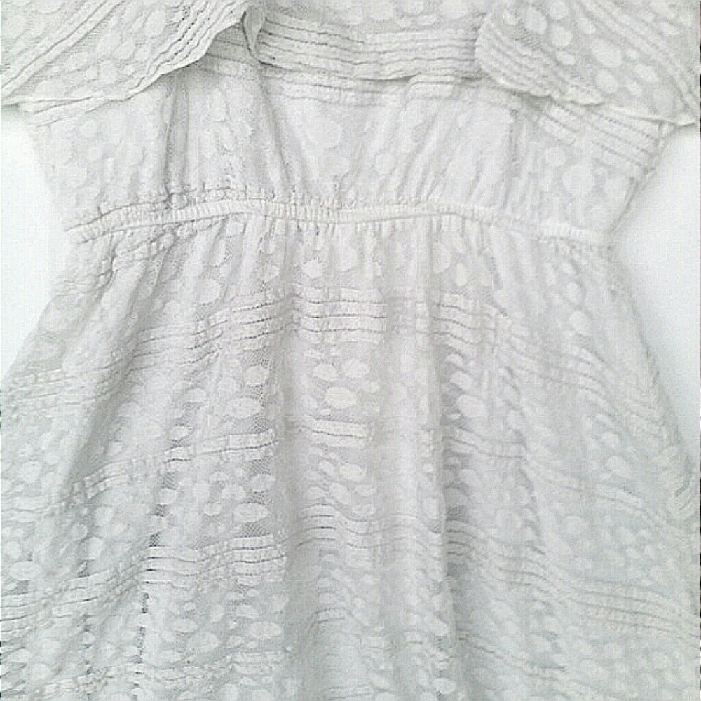 ~Asymmetrical Hi-Lo Sleeveless Crocheted Lace Sundress Trixxi White Polkadot M - Picture 6 of 7