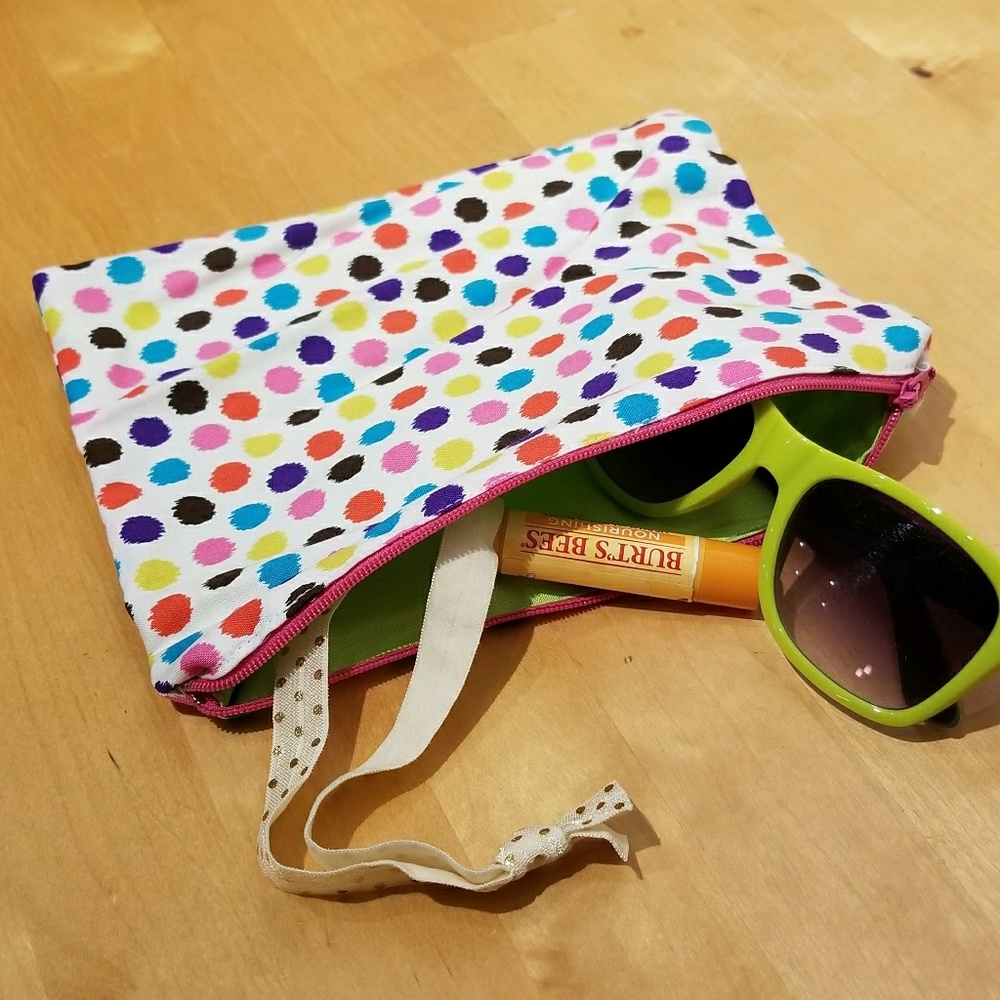 Polka dot zip pouch - handmade
