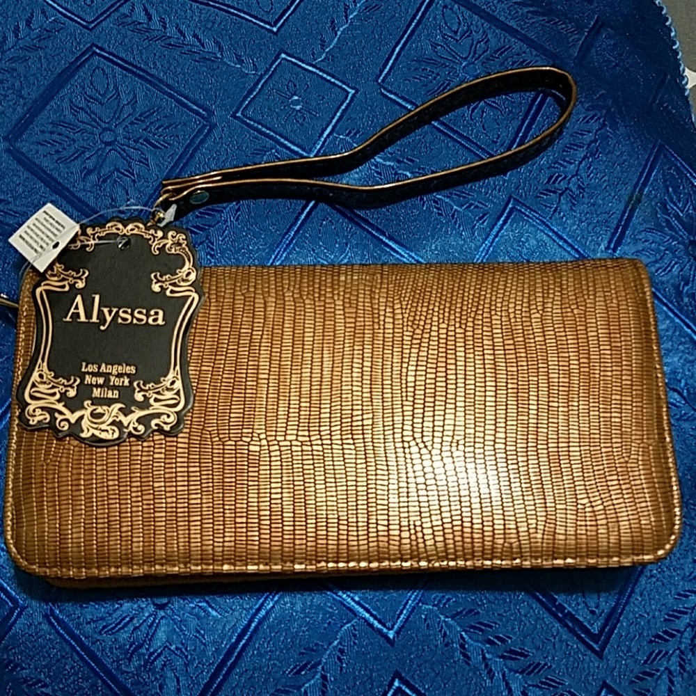 Allysa Wristlet Wallet, Metallic Brown, NWT