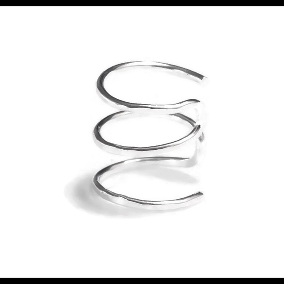 Hammered Triple HoOn Ear Cuff Fake Helix Cartilage Earring Faux Clip On Piercing - Picture 3 of 5