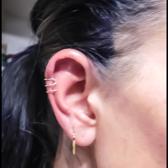 Hammered Triple HoOn Ear Cuff Fake Helix Cartilage Earring Faux Clip On Piercing - Picture 4 of 5