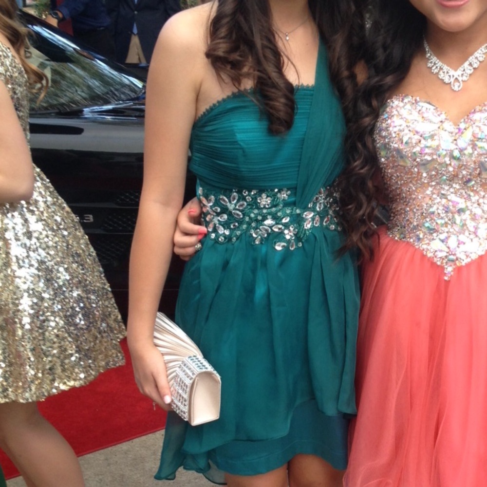 Emerald Green One Shoulder Homecoming Prom Dress