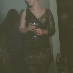 One-shoulder black lace dress