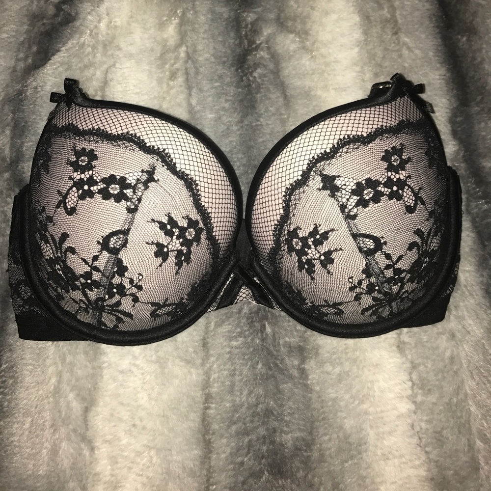Pink and black lace Victoria's Secret bra