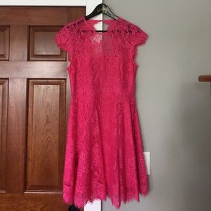 Pink lace dress.