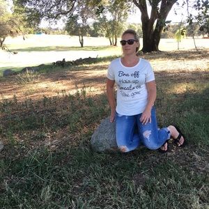 Bra off hair up sweats on wine gone