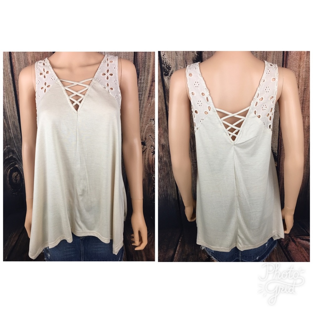 Solid Sleeveless Crisscross & Punch Out Detail Top