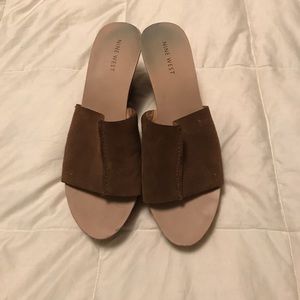 NINE WEST brown leather strap slip ons