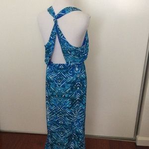 SEXY ❤️boho Maxi blue cross open back dress S/M