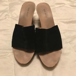 NINE WEST black leather slide on shoes