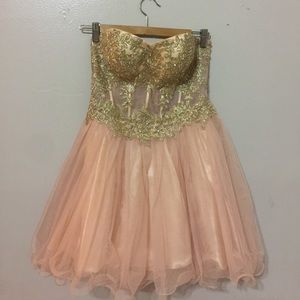 strapless light pink short dress
