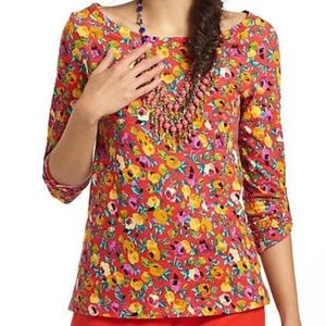 Anthropologie vibrant floral 3-quarter length top