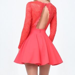 Bebe Lace Backless Flared Dress