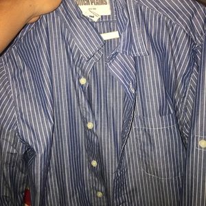 Large Men's Blue Striped Casual Button Down