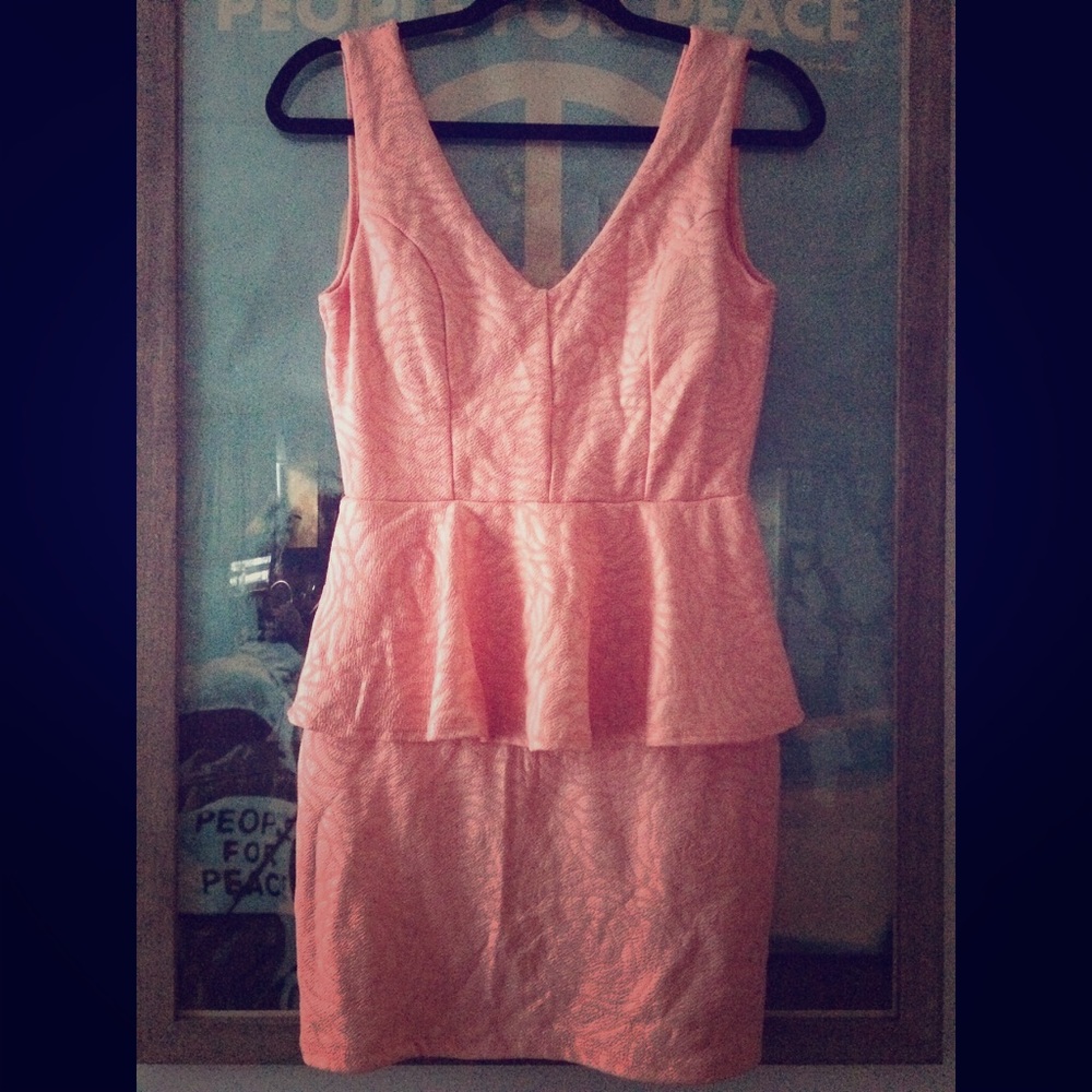 Peach Peplum Dress Rose Print
