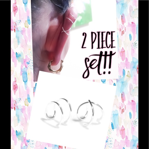 Set of 2 Ear Cuffs Criss Cross & Double Fake Cartilage Earrings for Upper Ear - Picture 3 of 9