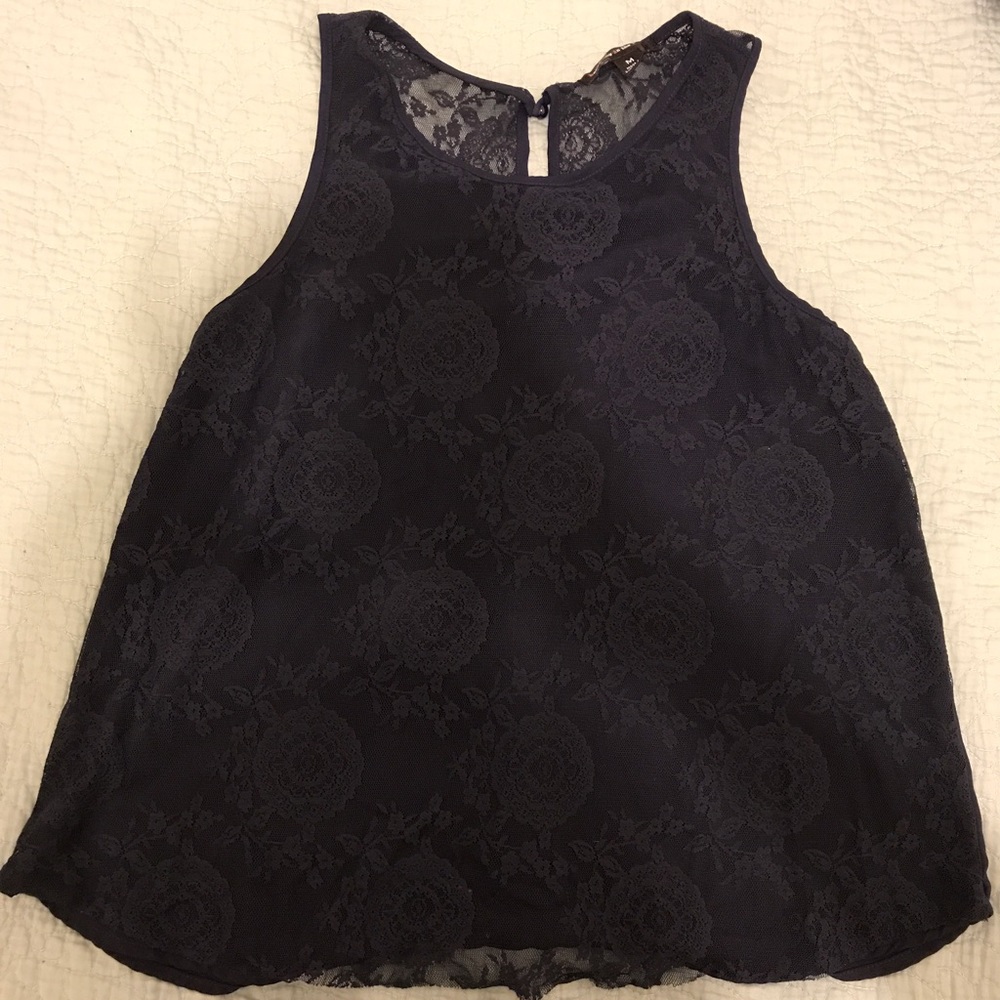Navy Lace Going Out Top