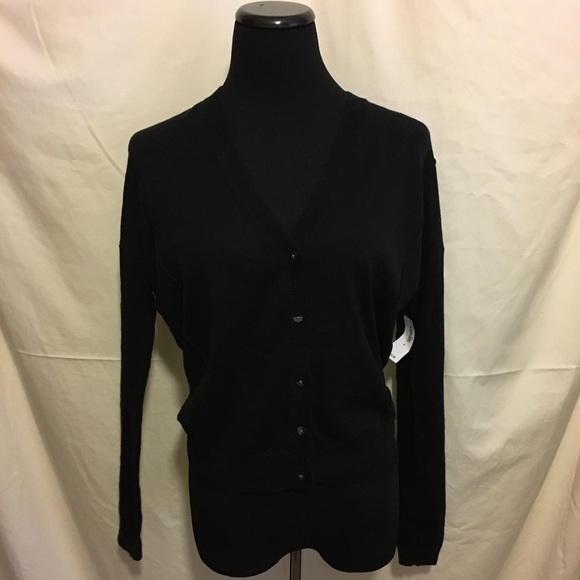 Black, Long-sleeved Cardigan - Picture 1 of 8