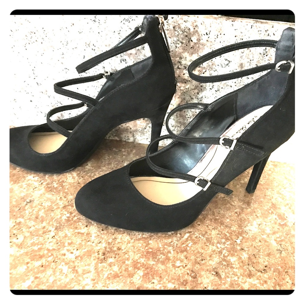 Brand new  black suede Strappy 3 3/4" heel.