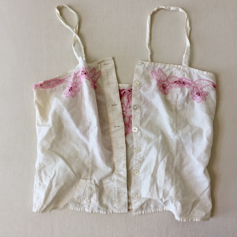 🌸Vintage reversible crop top w pink floral lace🌸