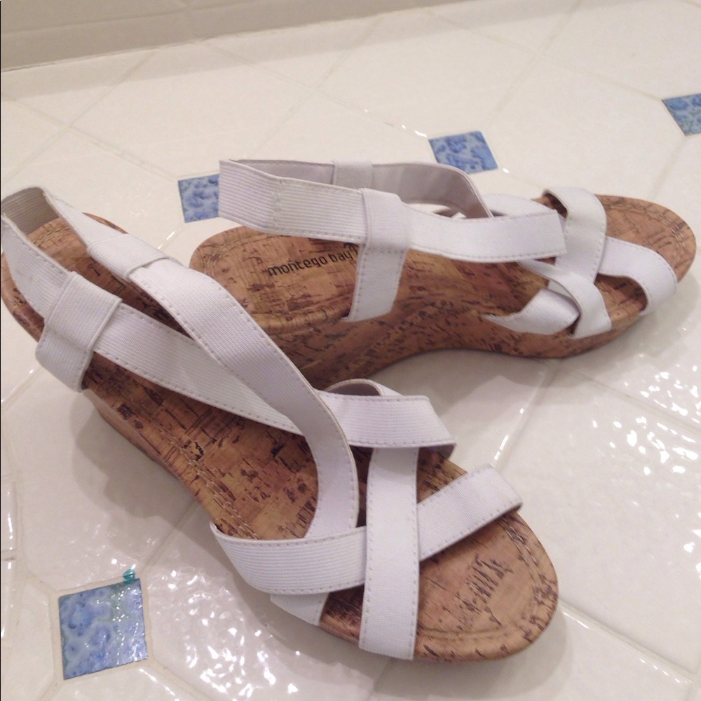 White Elastic Strappy Wedges