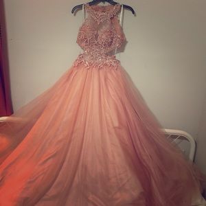 Mauve pink long backless dress with cutouts