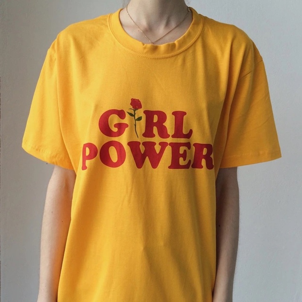 Girl Power Yellow Graphic Tee Red Lettering