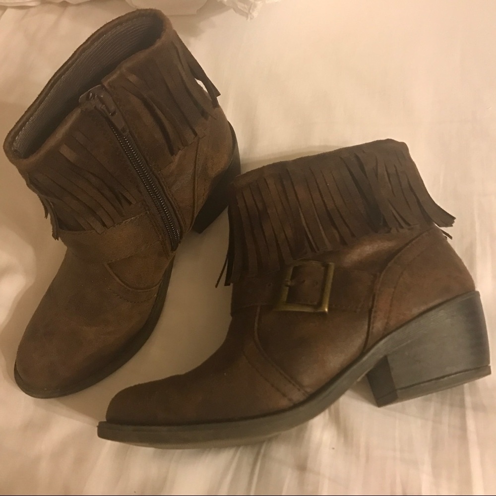 Brown Fringe Booties