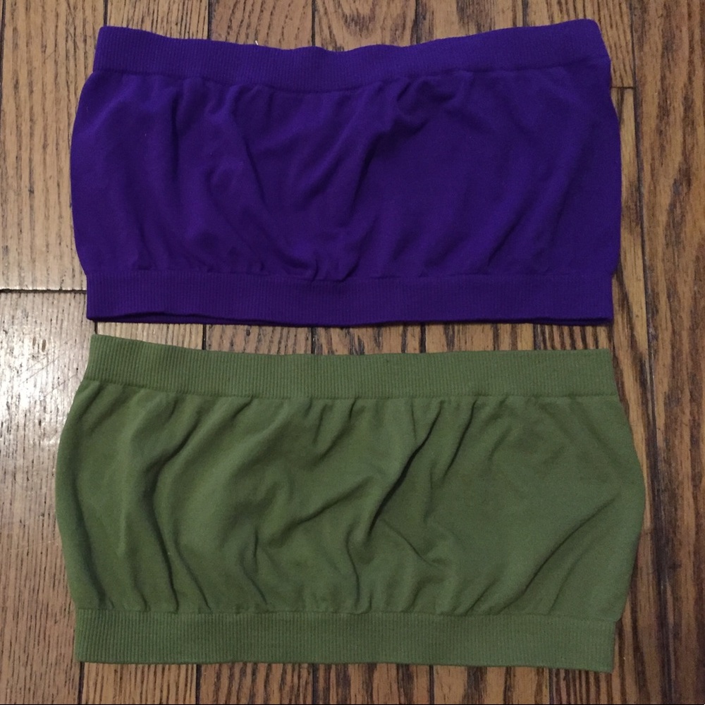 Two Bandeau Tops - Green & Royal Purple