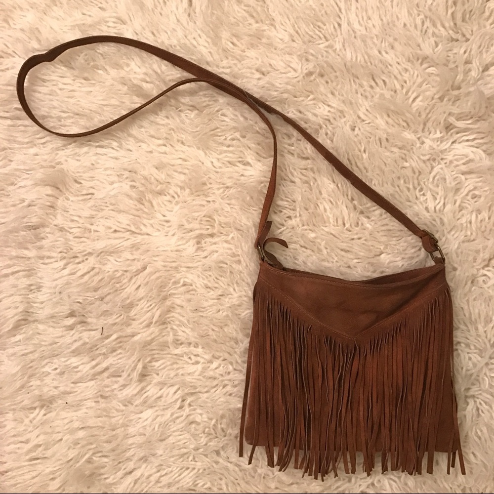 Boho brown fringe Brandy Melville cross body bag✌️