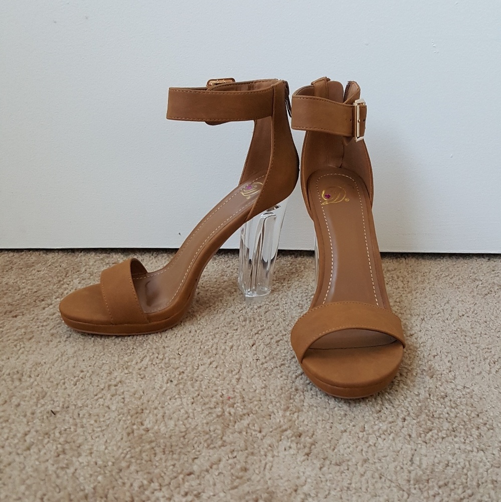 Tan Pumps w/ Clear Heels