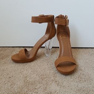 Tan Pumps w/ Clear Heels