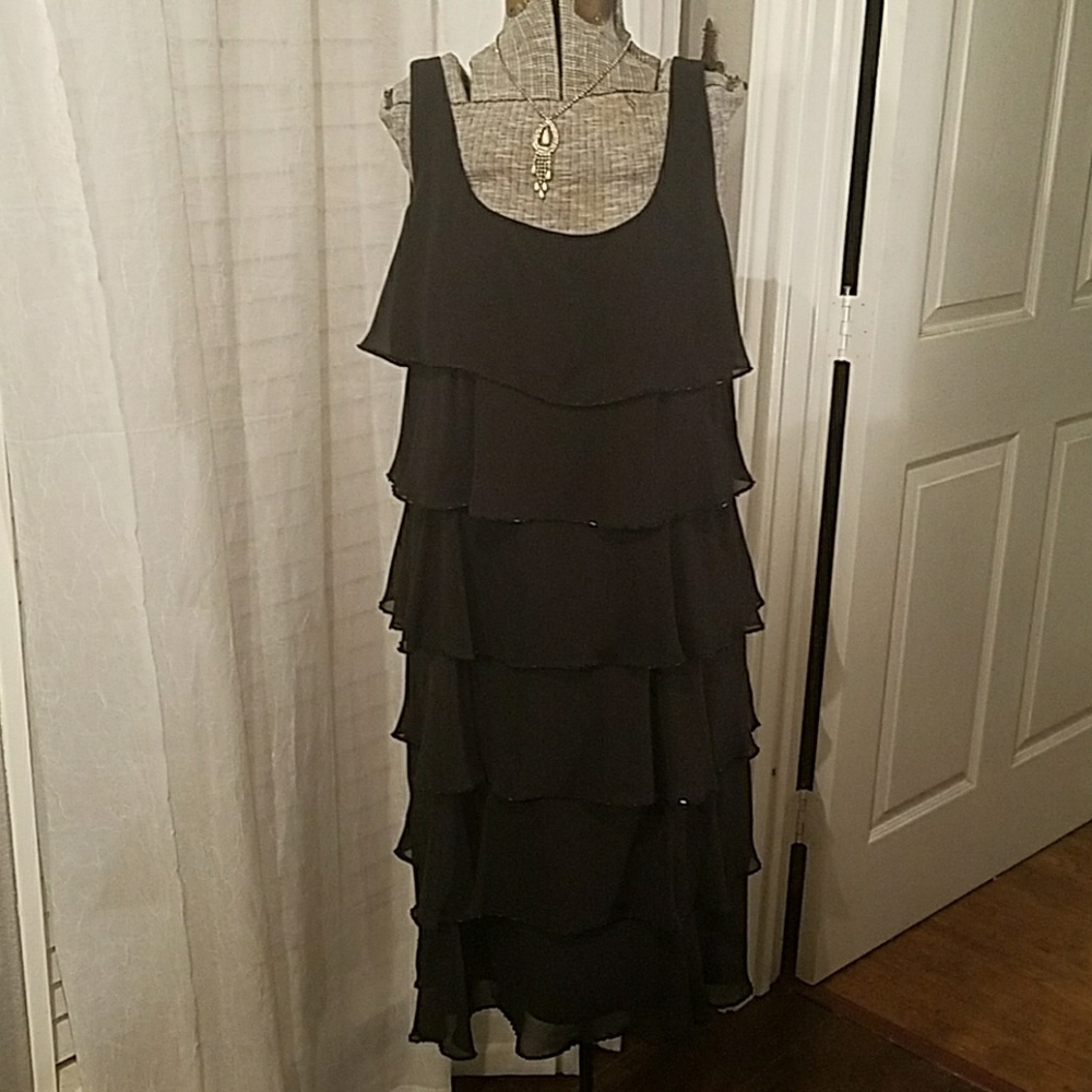 Black ruffled beaded flapper dress