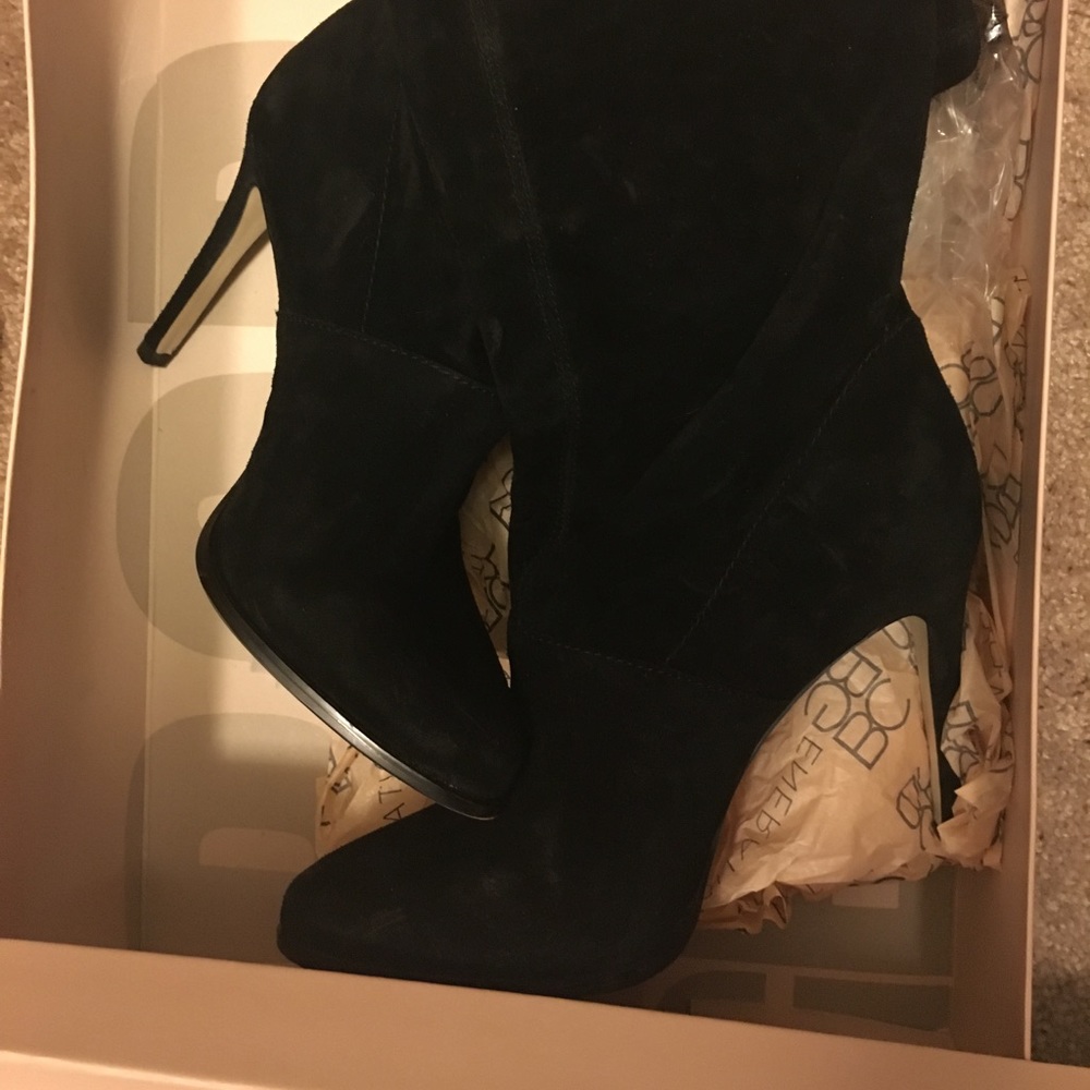 BCBG 4" Heel Black Suede Boots