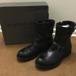 G-Star Black Leather Zip Engineer Boots