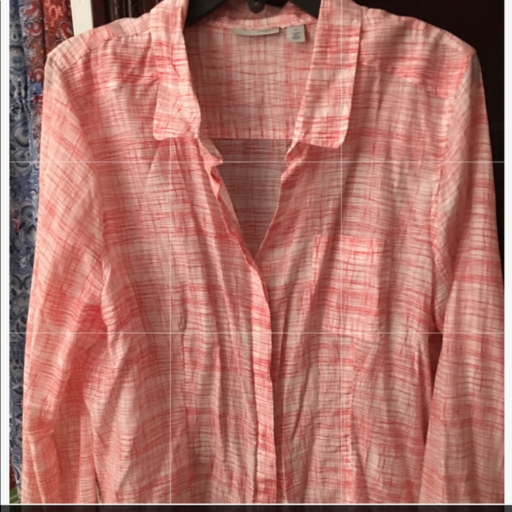 Halogen coral and white blouse