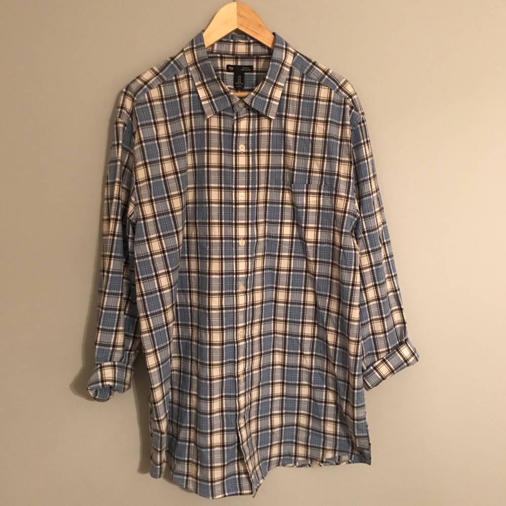 Gap Men's Blue/White Dress Shirt XL