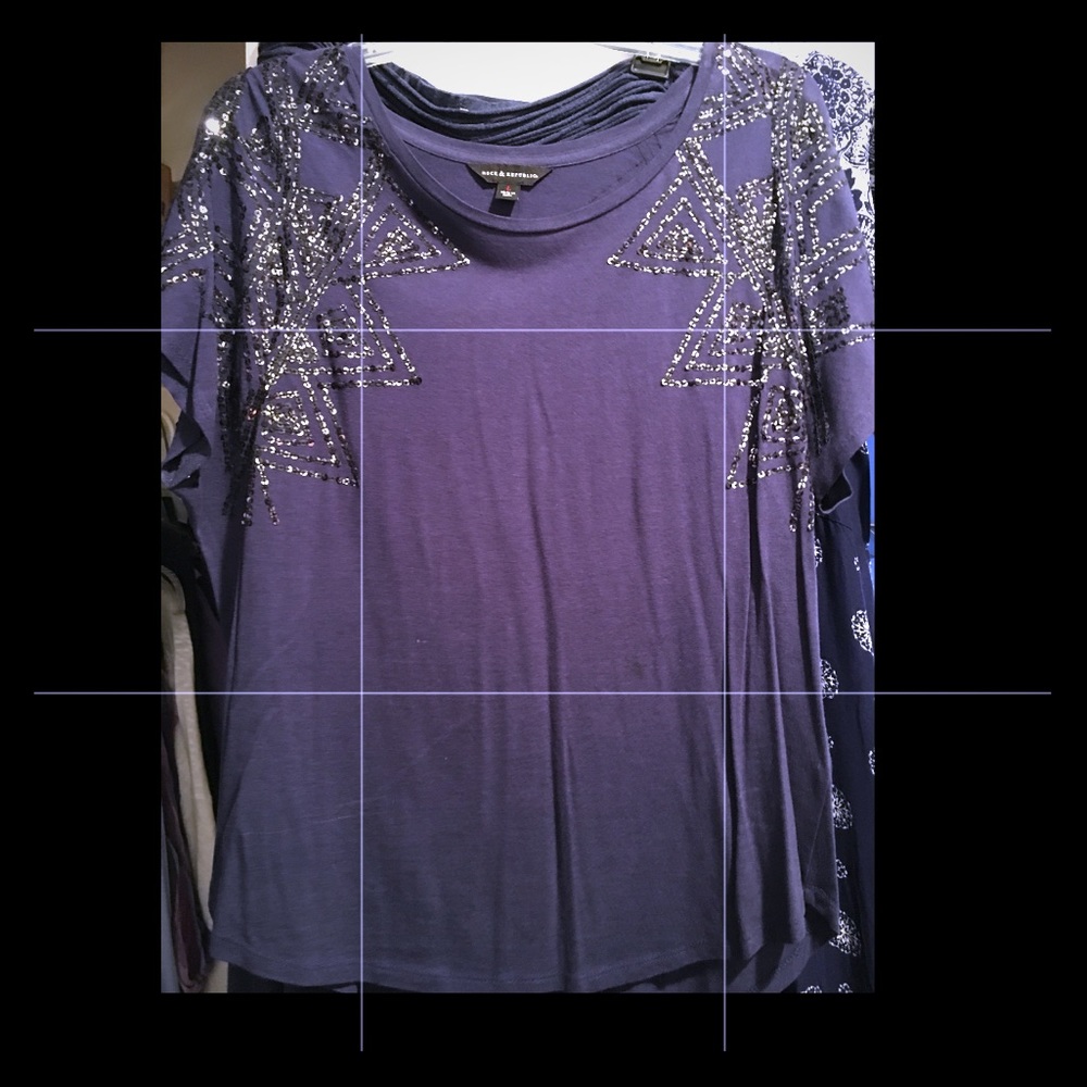 Rock & Republic navy blue blouse with sequins
