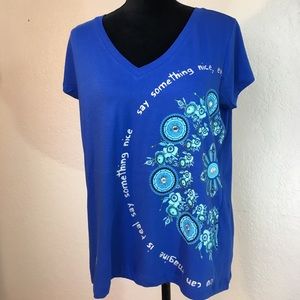 DESIGUAL Blue T shirt w/Graphic and Phrase