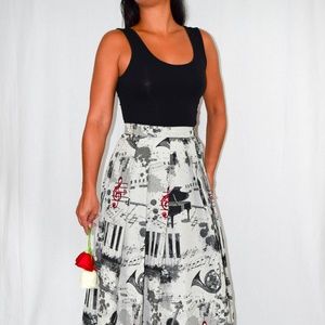 Piano Print Long Skirt