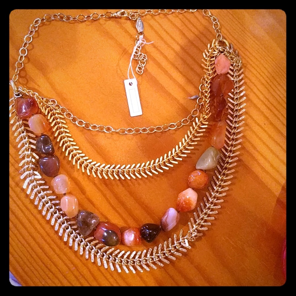 Gemstone gold plated statement necklace, carnelian