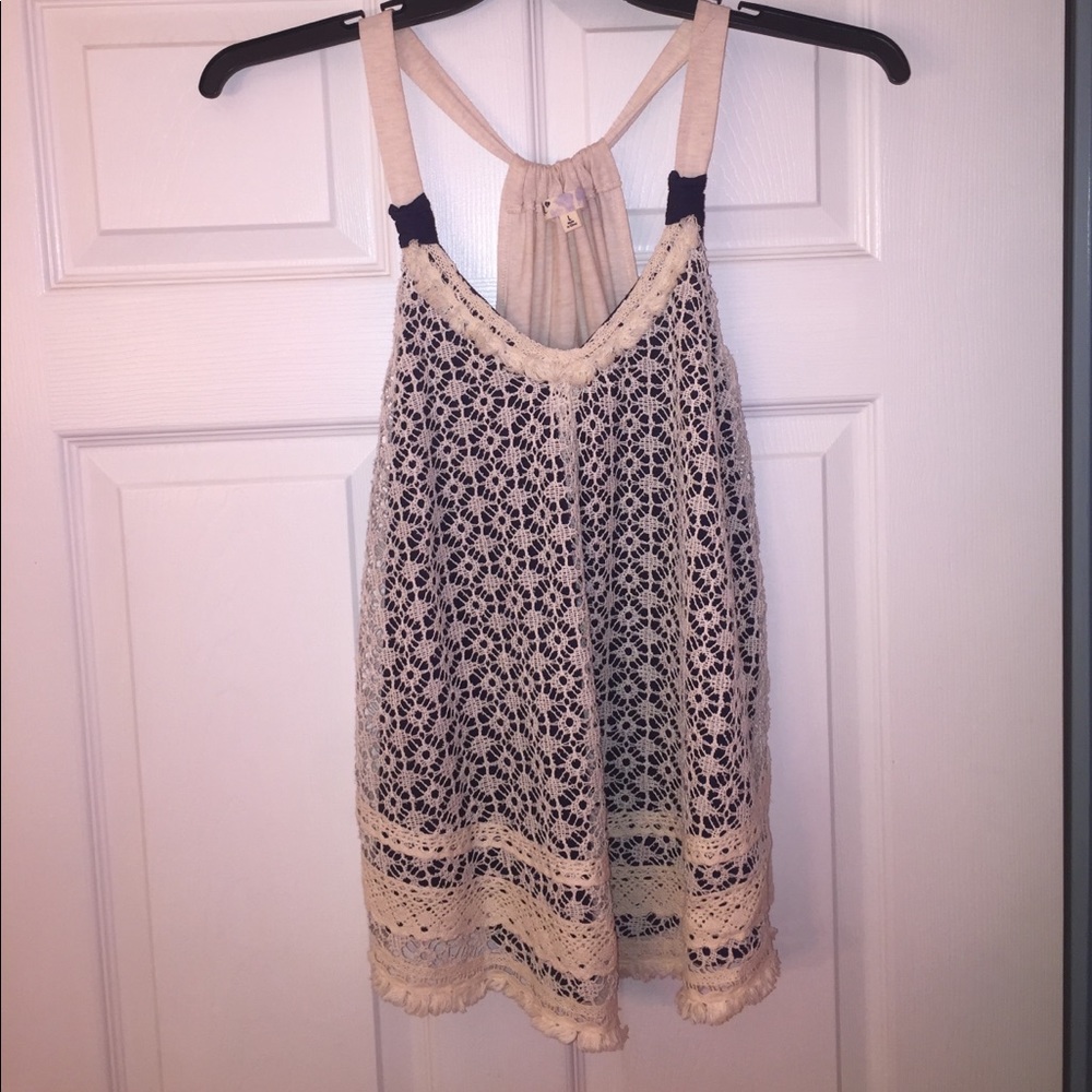 Cute boho/ western, navy and off-white tank top