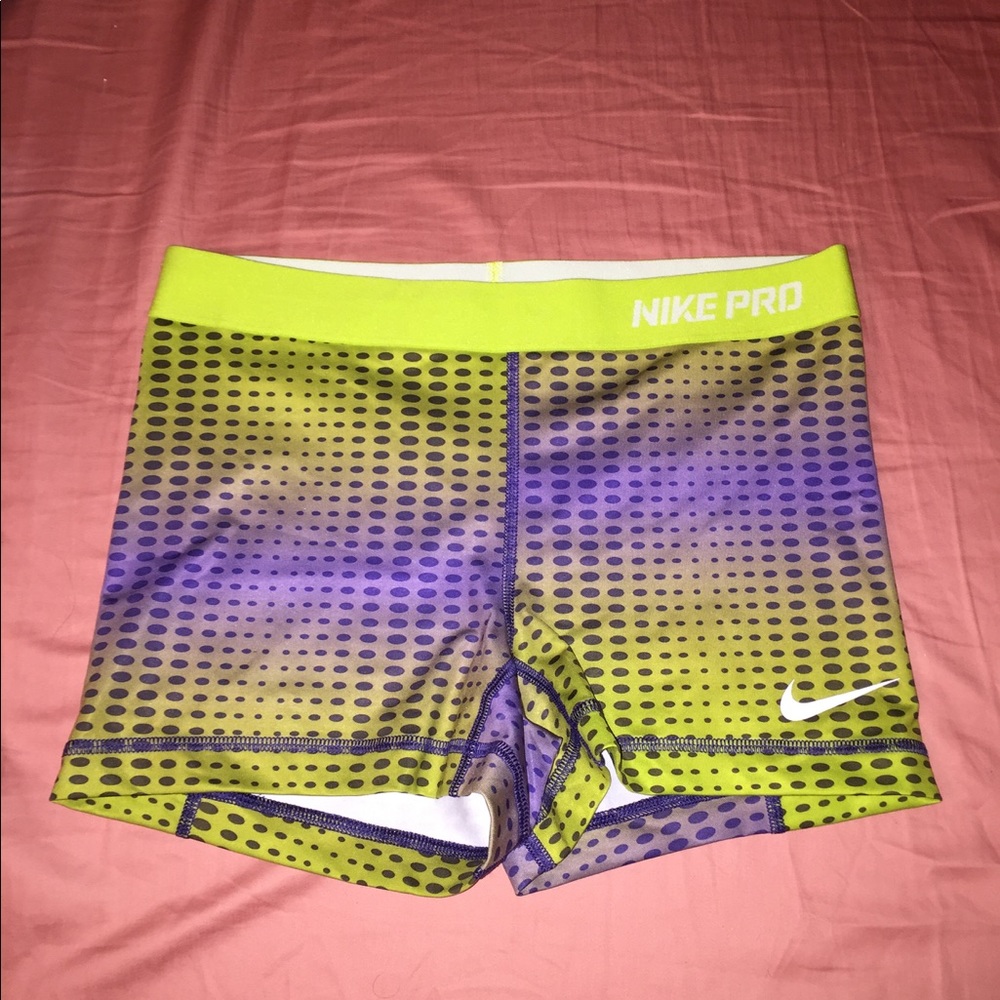 Neon Green and Purple Nike Pro Spandex