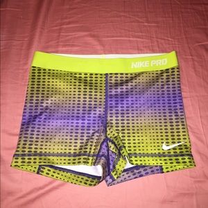 Neon Green and Purple Nike Pro Spandex