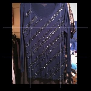 Coldwater Creek blue sequins long sleeve blouse