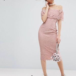 ASOS off shoulder midi pencil dress