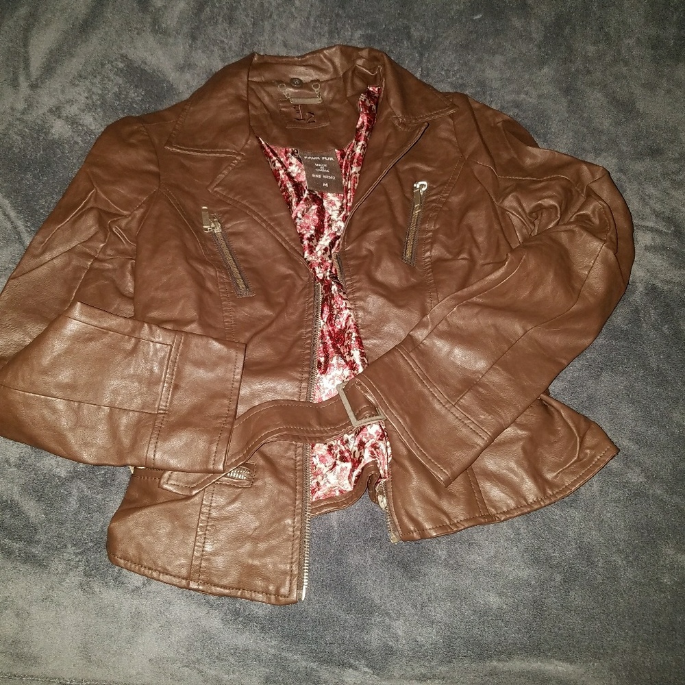 Ladies brown faux leather short jacket