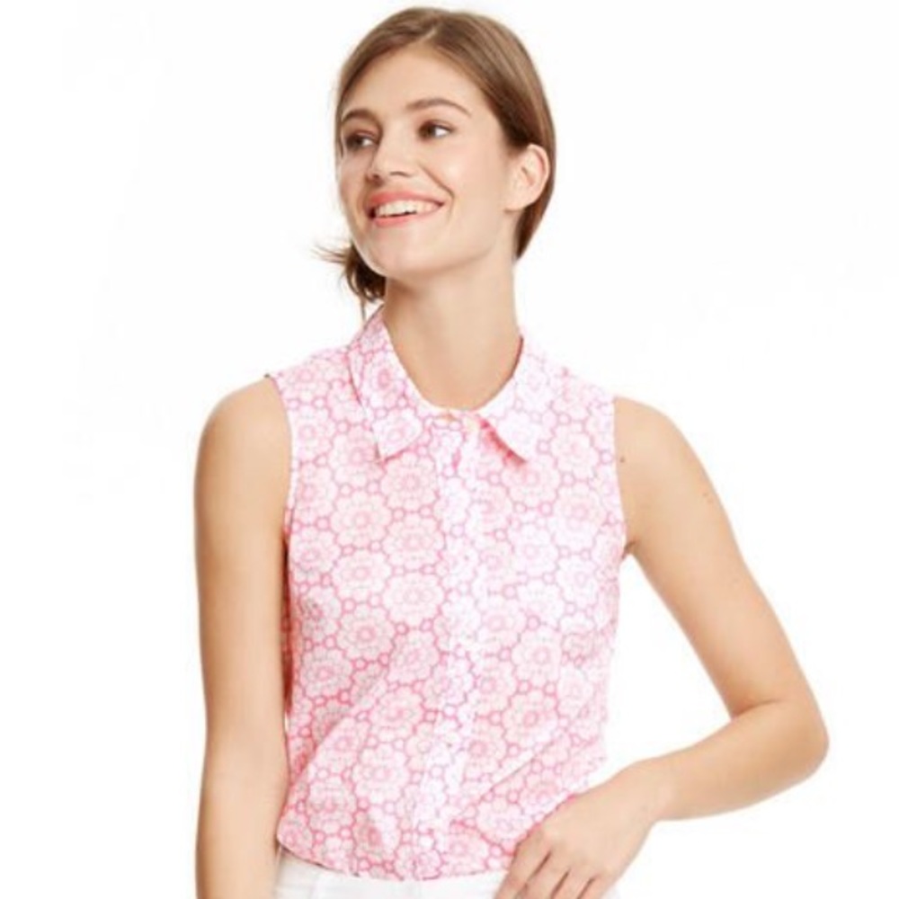 Boden button up tank top shirt pink flowers